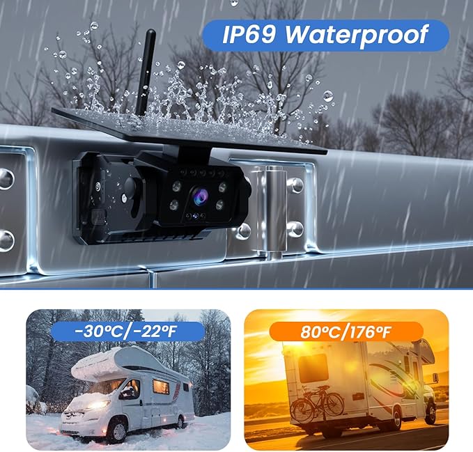 Magnetic Solar Wireless Backup Camera for Truck, 5 Inch No-Drill Installation RV Backup Camera, 1080P Rear View Camera 150° Wide Angle, 24hrs Battery Life, 2.4Hz Signal, Night Vision, RVs, Trailers