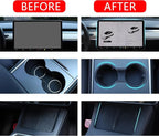TOPABYTE 3PCS Center Console Accessories for Tesla Model Y 2021-2024 and Model 3 2021-2023 Cup Holder Insert, Screen Edge Protector Frame, Silicone Wireless Charger Mat, Black