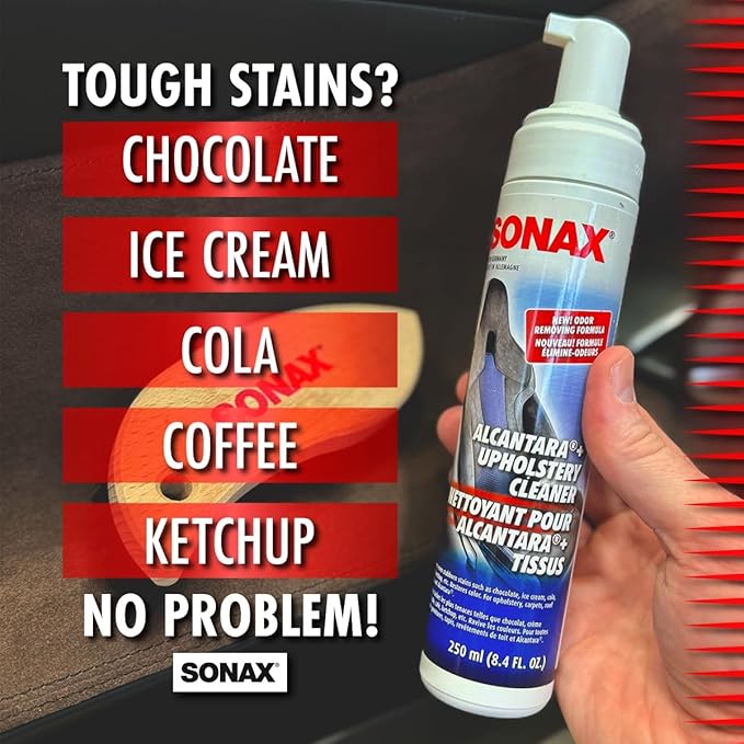Autogeek SONAX Alcantara & Upholstery Cleaner Bundle | Removes Stains & Restores Color on Delicate Surfaces | Includes 2 x 250ml Bottles, Horse Hair Brush & Microfiber Towel | SON-206141-BUN
