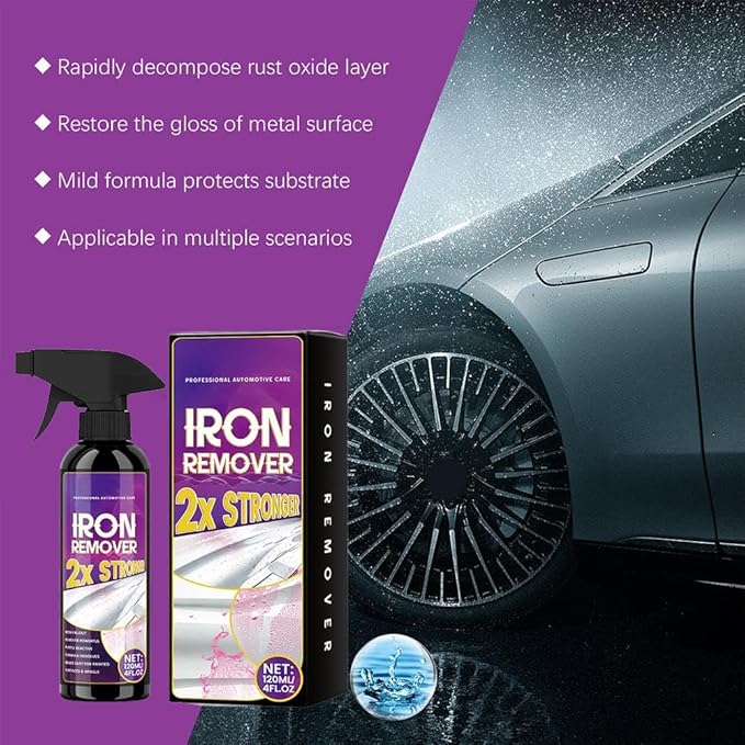 Iron Remover Car Detailing, Multipurpose Iron Powder Remover Spray, IronDecon Spray, Pulls Out Brake Dust, Rust & Fallout, for Motorcycle Tires, Brake Calipers, Boats, RVs, and Painted Surfaces