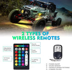 Xprite RGB Bluetooth Rock Lights Kit, Multicolor Neon Lighting Cars Underglow Footwell Wheel Well Light Pods, w/RF Remote Controller for Off-Road, Trucks, UTV, ATV, SUV, RZR, Motorcycles, Boat 8 PCS