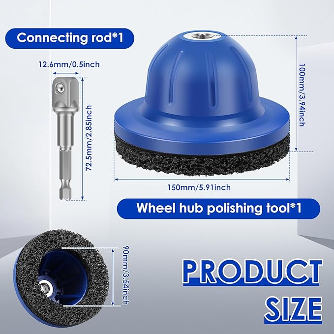 Wheel Hub Grinder Cleaning Tool, Professional Wheel Hub Cleaner Hubs Resurfacing Kit, Universal Wheels Hubs Brush with 150mm Silicon Carbide Disc for Tyre Change Rim Cleaning and Rust Removal (Style2)