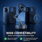 Vacuum Suction Car Phone Mount [80LBS Strong Suction & 3-Section Long Arm] Magnetic Dashboard Holder for Car, 360° Rotation Stand with Metal Ring for iPhone 17 16 15 14 13, Samsung & All Phones