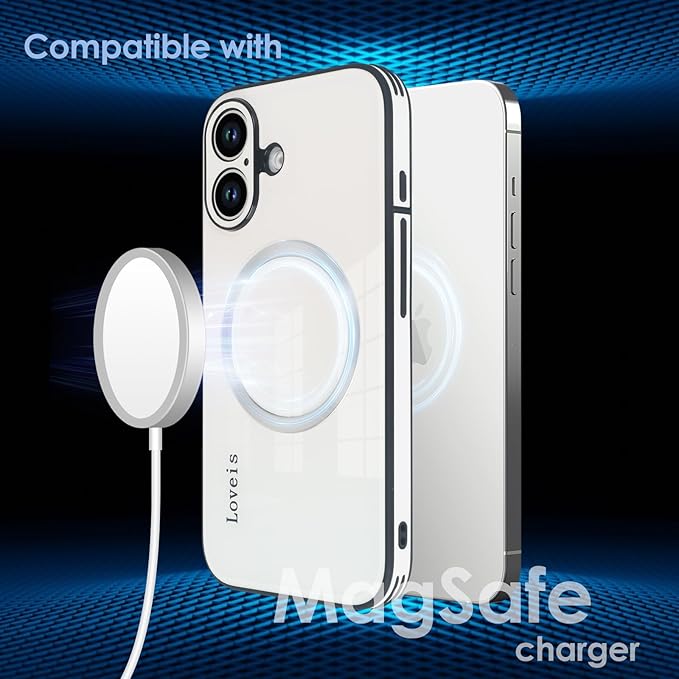 Guppy Compatible with iPhone 16 Plus Case Magnetic, with Full Camera Lens Protector [Compatible with MagSafe] Scratch Resistant Gradient Glass Back Cover Phone Case-White