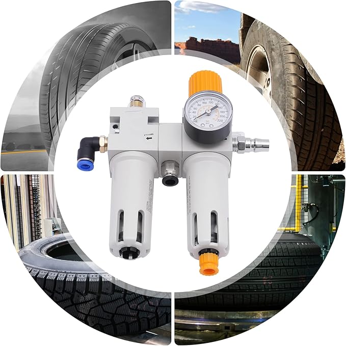 Tire Changer Machine Parts Air Pressor Oil Water Separator with Digital Tire Pressure Gauge Regulator Trap Filter Tire Changer Air Pressor Fit and Maximum Pressure of 145Psi