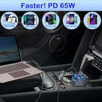 Cigarette Lighter Splitter 12V Plug 2-Socket with PD 65W Port, Car USB Charger Multi Port 300W 12V/24V Adapter with Voltage Display and 15A Fuse for All Car Devices, DC Outlet Car Accessories