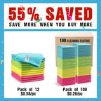 HOMEXCEL Microfiber Cleaning Cloth,100 Pack Cleaning Rags, Cleaning Towels with 4 Color Assorted, 11.5"X11.5" Shop Towels (Green/Blue/Yellow/Pink)