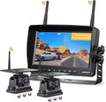 Dual RV Magnetic Wireless Backup Camera 7" HD 1080P Reverse Camera with Long Battery Life Rechargeable, Night Vision, IP69 Waterproof Back Up Camera for Cars Hitching Gooseneck Horse Trailer(CT7-2)