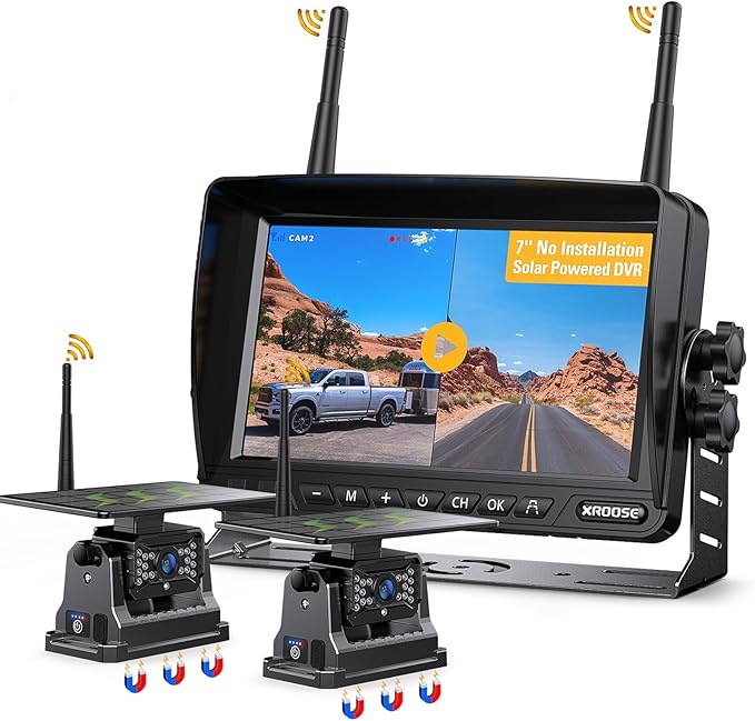 Dual RV Magnetic Wireless Backup Camera 7" HD 1080P Reverse Camera with Long Battery Life Rechargeable, Night Vision, IP69 Waterproof Back Up Camera for Cars Hitching Gooseneck Horse Trailer(CT7-2)