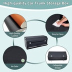 XCF Car Organizer Trunk, Durable Collapsible Leather Trunk Organizer with Lid and Sturdy Handle, Auto Cargo Storage Compartments, SUV/Car Accessories for Men/Women (11.4 x 27 x 12.2, Black)