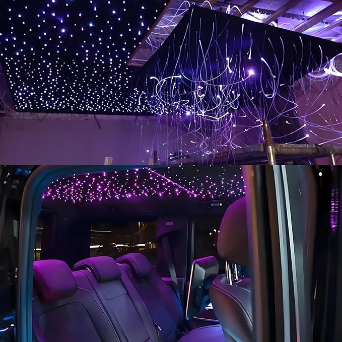 AKEPO 16W Small Size RGBW APP Twinkle Fiber Optic Light Kit, Mixed 295pcs 9.8ft/3m Optical Fiber Star Music Activated Ceiling Light Kit for Car Headliner Star/Home