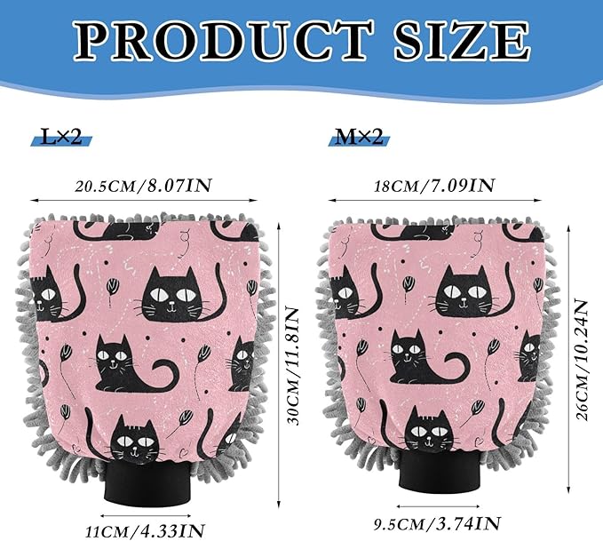 Blueangle 2 Pack Black Cats Car Wash Mitt - Chenille Microfiber Scrub Mitts for Scratch-Free Car Washing & Home Cleaning, Auto Detailing Mitt（506）