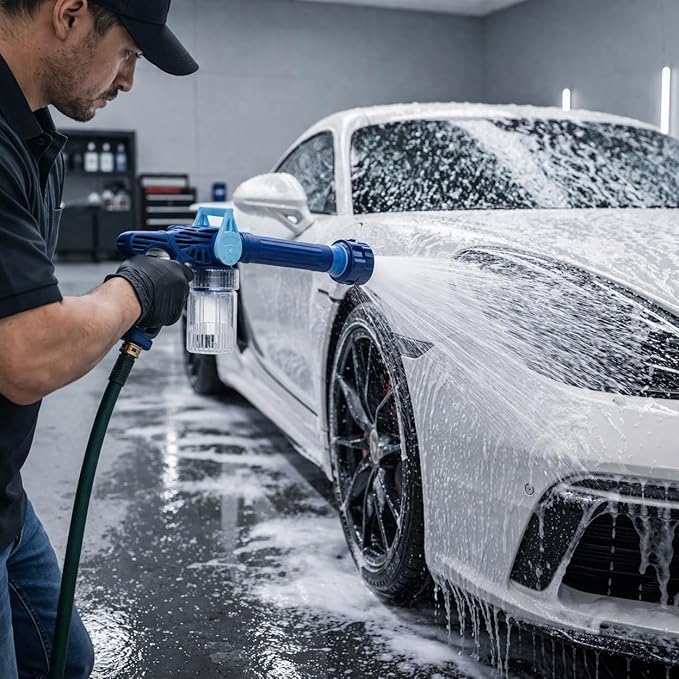 Perfect Life Ideas Car Wash Sprayer Cannon with Soap Dispenser, Multi Pattern Spray Gun for Garden Hose, Adjustable Water Sprayer for Car Cleaning, Trucks, Vans,SUVs and Outdoor Use.