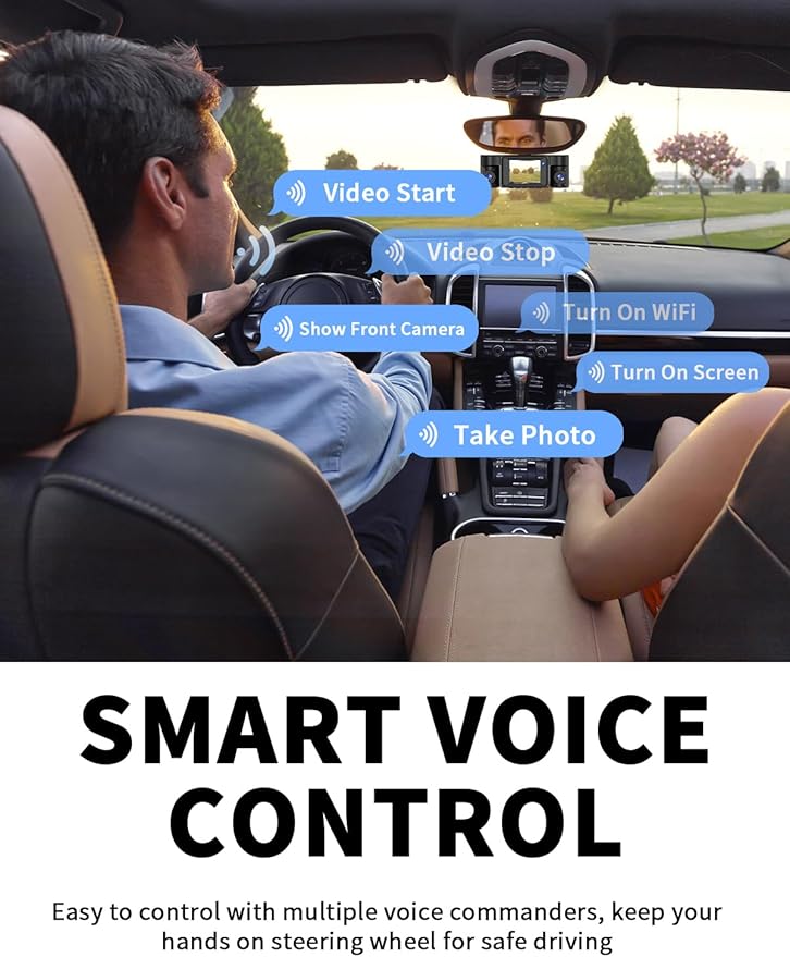 Dash Cam Front and Rear Inside, 360° Dash Camera for Cars 4 Channel 2K FHD Mini Dashcam, Car Camera Built-in WiFi GPS, Free 64G Card, Voice Control, Night Vision WDR/HDR, 24/7 Parking Mode V50-4CH