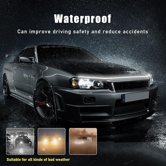 Ohleats 59 Inch Car Hood Light Strip, Exterior Flexible Daytime LED Running Light, Waterproof Auto LED Strip Light with Dynamic Scan Start-up Effect, Car Accessories for SUV Truck (White)