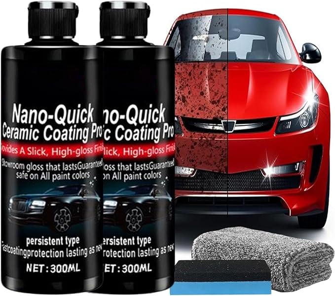 Nano Ceramic Coating Spray for Cars, Quick Car Paint Protection Spray, Hydrophobic Car Polish Sealant for High Gloss Shine, Ceramic Spray Coating for Auto Detailing with Sponge and Towel, 100ml
