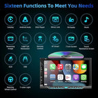 Double Din Car Stereo with Carplay&Android Auto,7 Inch HD Touchscreen Car Radio Support CD DVD Player,Bluetooth,Backup Camera,Mirror Link,SWC,Subwoofer,USB/TF/AUX Input, AM/FM Car Stereo Receiver
