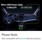 Dash Cam Micro USB Power Cable 11FT, Right Angle 90 Degree Micro USB with Dual USB Port Fast Power Supply, for 12V-24V Car and Truck Dash Cam, GPS Navigator, MP3 Player and Other USB Devices