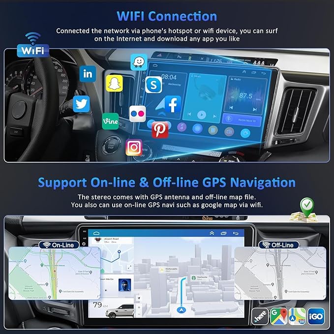 4G+64G Car Radio Stereo for Toyota RAV4 2013-2018, Wireless Carplay&Android Auto with Android 13 Support Bluetooth/Voice Control/GPS/WiFi/Back-up Camera/SWC/FM, 10.1 Inch IPS Touch Screen