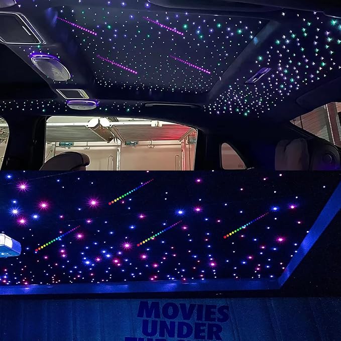 AKEPO 20W Twinkle Dual-Head Dual Color Fiber Optic Lights, Fiber Optic Colorful Meteor Light Kit Sound Activated APP/Remote Control for Car Starlights Headliner/Home 900pcs 9.8ft/3m Fiber Strands