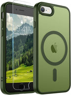 SUPFINE Magnetic for iPhone SE Case 2022 (3rd)/2020 (2nd), iPhone 8 Case (Compatible with MagSafe) (Military Grade Drop Protection) Slim Translucent Matte Phone Case, Cangling Green