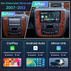 8G+128G Car Radio for Chevy Silverado Tahoe Suburban GMC Yukon 2007-2013: 8Core Android 15 Stereo with QLED HD Touchscreen Wireless CarPlay Android Auto Build-in GPS 5G WiFi DSP 48EQ Backup Camera