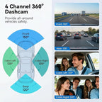 SIXTOP 360 Degree View 4 Channel Dash Cam,1080P Front and Rear Inside Left Right Dash Camera for Cars, 3" IPS Screen Night Vision, G-Sensor, 24H Parking Mode,Wide Angle Loop Recording,Reverse Assist