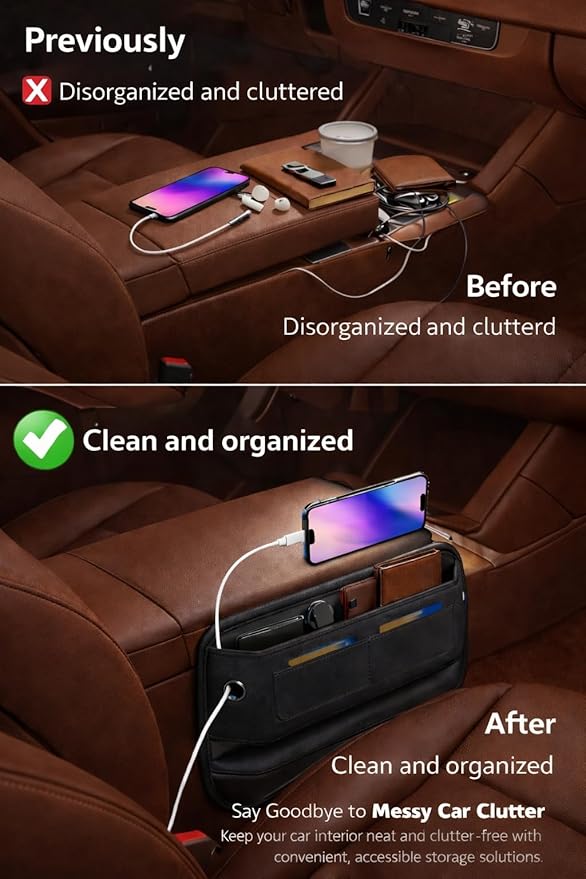 Premium Car Seat Gap Organizer with Storage Pocket – Soft Durable Material, Prevents Phone, Keys & Small Items from Falling, Universal Fit for Car, Truck & SUV, Black