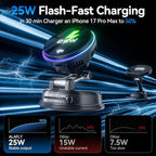 25W Certified for MagSafe Car Mount Charger with LED Light, Wireless Car Charger with TEC & Cooling Fan, 360°Rotation Strong Magnetic Phone Holder for Car with 45W Adapter for iPhone 17 Promax