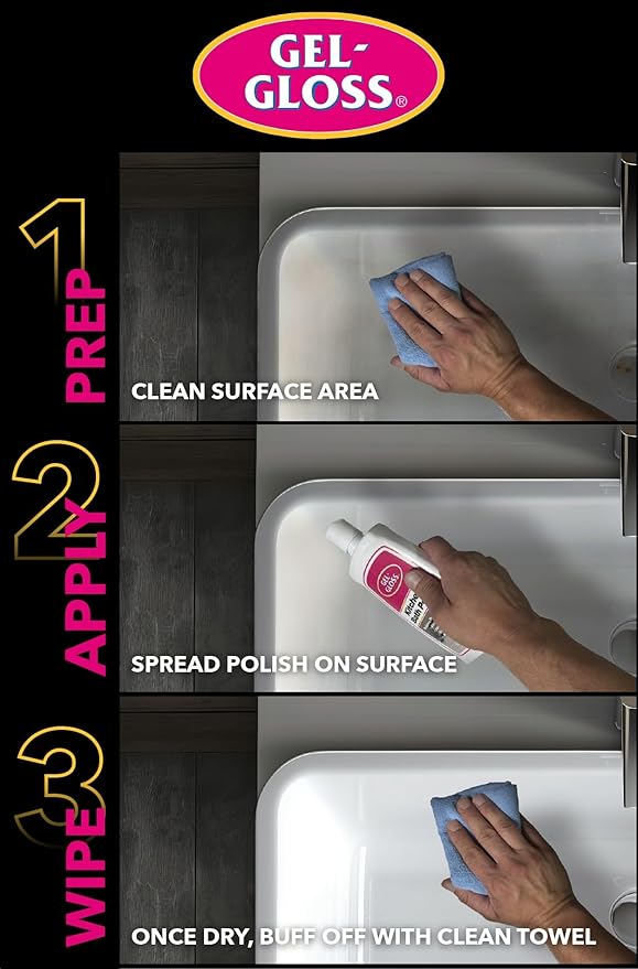 Gel-Gloss Home Kitchen & Bath Polish | Carnauba Cleaner Wax Formulation | Removes Water Spots, Light Scratches & Stains | Restores Color & Shine | Carnauba Wax Protective Coating, 16 oz.