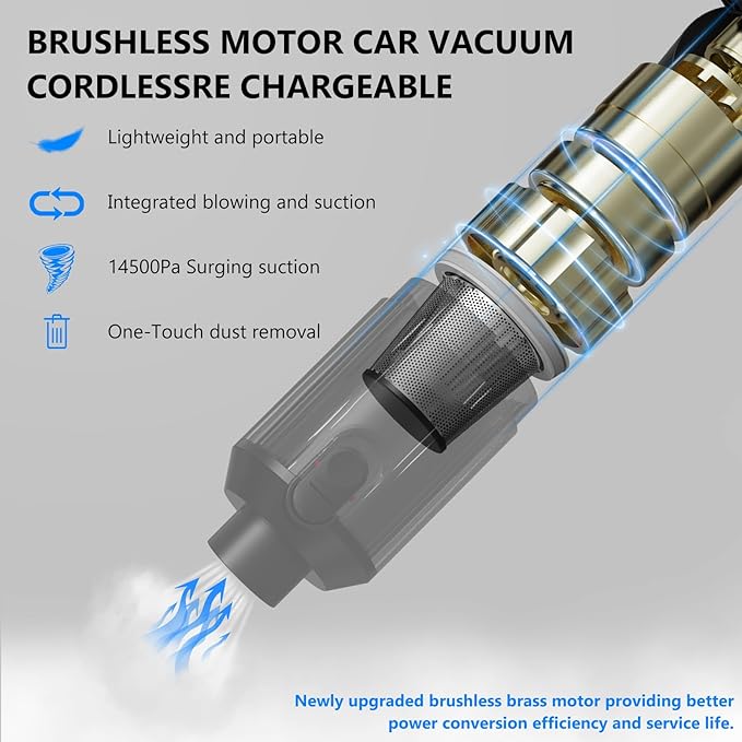 Car Vacuum Portable Cordless,90°Foldable 4in1 Vac V2 Handheld Vacuums Cleaner Brushless Motor High Power 17000PA Compressed Air Dusters Cordless Vacuum Cleaners for Car Home Office Pet