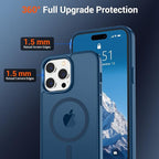 SUPFINE Magnetic for iPhone 14 Pro Max Case with Screen Protector (Compatible with MagSafe) (Military Grade Drop Protection) Translucent Matte Shockproof with Anti-Fingerprint Phone Case,Deep Blue