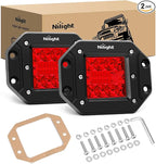 Nilight Flush Mount LED Light Pods 2 PCS 42 W Red Upgraded Spot Flood Combo Bumper Driving Fog Lights Fishing Hunting Emergency Safety Signal Light for UTV Pickup Van Boat Tractor