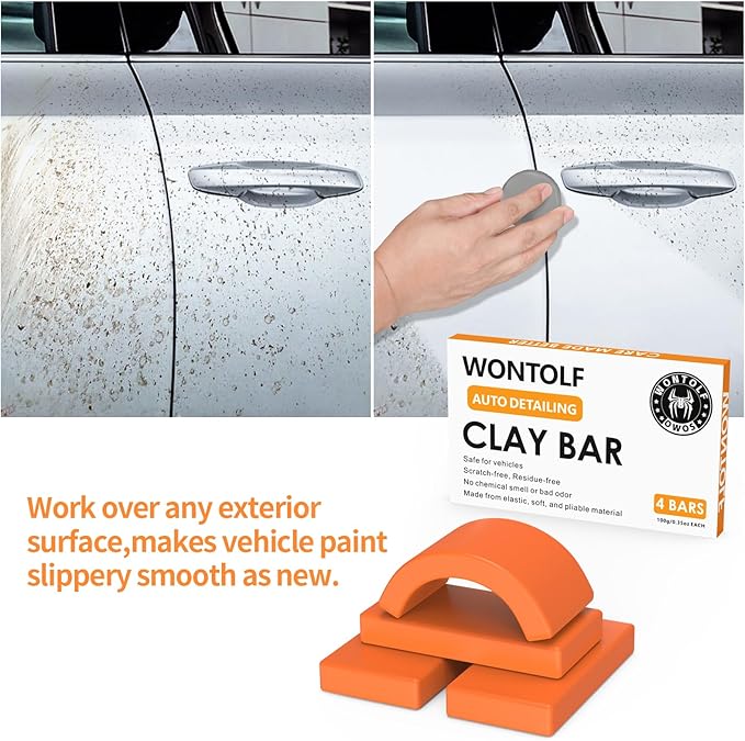 Wontolf Premium Grade Car Clay Bar Kit 4x100g, No Scratch Magic Clay Bars for Auto Detailing Cleaner Kit with Washing and Adsorption Capacity for Car Auto SUV,RV,Truck