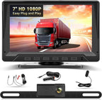 Hikity 7" Backup Camera Waterproof with Radar Detection/Night Vision/Reversing Guidelines, Front/Rear View Monitor Kit for US All Car Models - 12V Lighter Power, 170° Wide-Angle Lens