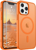 SUPFINE Magnetic for iPhone 13 Pro Case with Screen Protector (Compatible with MagSafe) (Military Grade Drop Protection) Translucent Matte Shockproof Phone Cover,Starry Orange