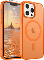 SUPFINE Magnetic for iPhone 13 Pro Max Case with Screen Protector (Compatible with MagSafe) (Military Grade Drop Protection) Translucent Matte Shockproof Phone Cover,Starry Orange