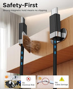 Magtame USB A to USB C Cable 5FT, StayCable with Built-in Magnetic Holder for Nightstand/Desk/Car, Type C Fast Charging Anti-Fall Cord with 2 Adhesive Metal Plates, Braid USB Data Cable for iPhone 17