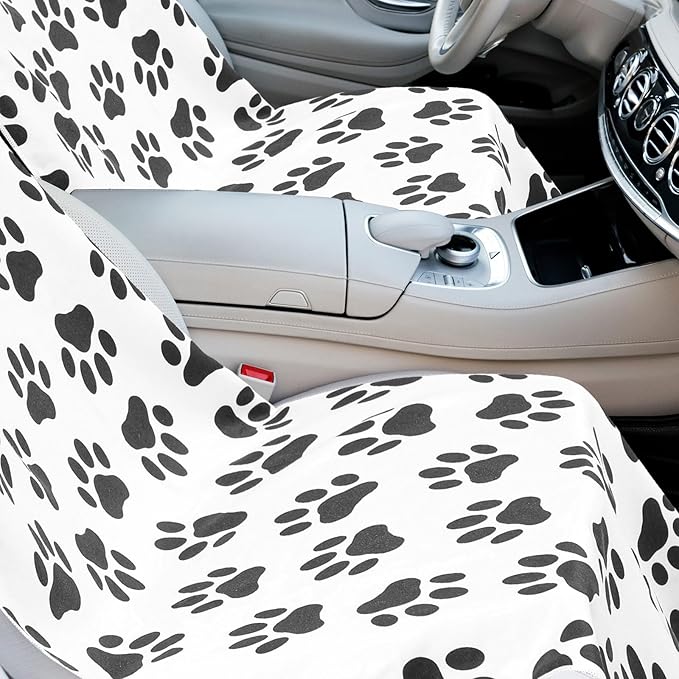 Hahafelt 2 Pack Car Seat Towel Covers with Storage Bag, 63 x 32 Inch Universal Non Slip Waterproof Sweat Protector for Car Truck, Gym Swimming Running, Machine Washable (Dog Footprints)