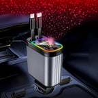 Retractable Car Charger, 4 in 1 Fast Charging Car Charger USB-C & USB-A Compatible with iPhone 16/15/14/13/12/11/X,Galaxy,Pixel