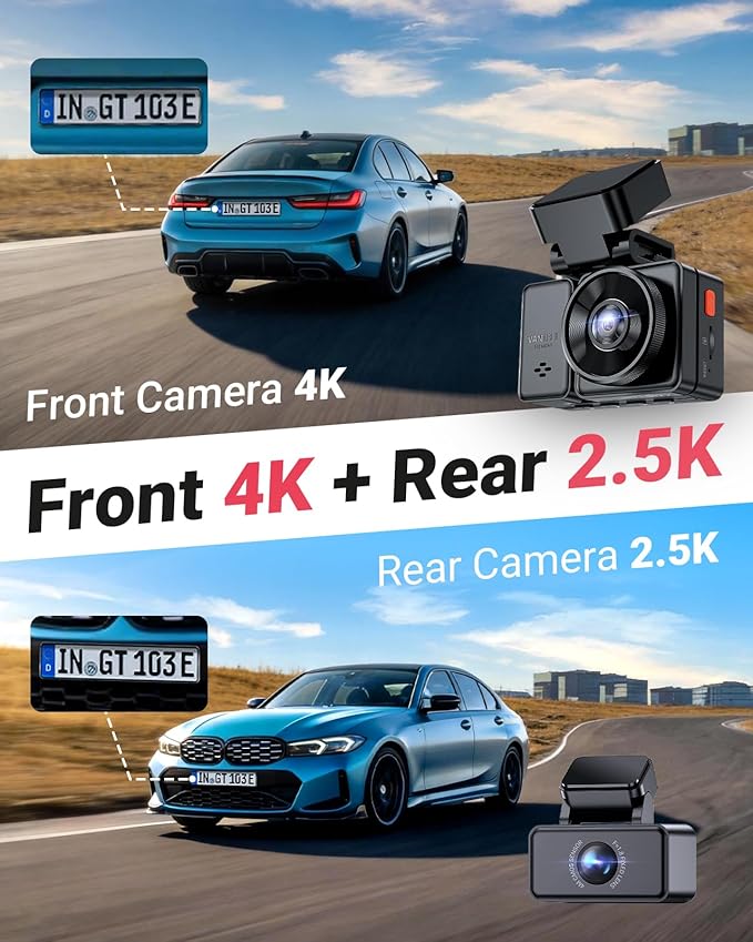 Vantrue E2 Pro Dash Cam Front and Rear, 2.5K Upgrade Rear Cam, STARVIS 2, 4K+2.5K Dash Camera for Cars, Voice Control, WiFi, GPS, Night Vision, 24H Parking Mode, Loop Recording, 2.45" IPS, Support 1TB