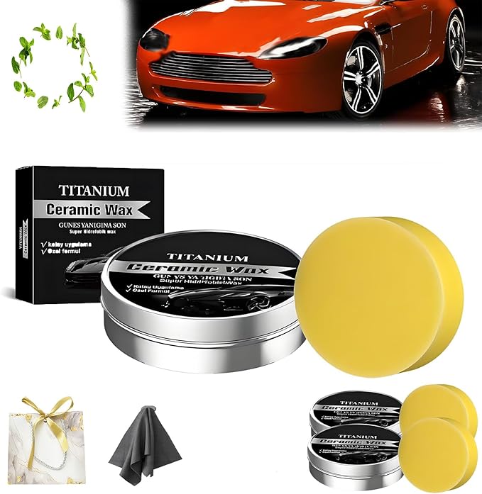 Titanium Ceramic Wax Cream, Strong Protection Car Coating Polishing Wax, Waterproof Formula with Graphene, for All Vehicle Types (3 Pcs)