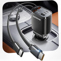 SUPERONE 5-in-1 Retractable Car Charger with Dual Type C Cables, 90W Car Adapter USB C Fast Charger, Multi Port Fast Charging Compatible with iPhone 17 16 15 14 13 12, Galaxy, Pixel, iPad - Black