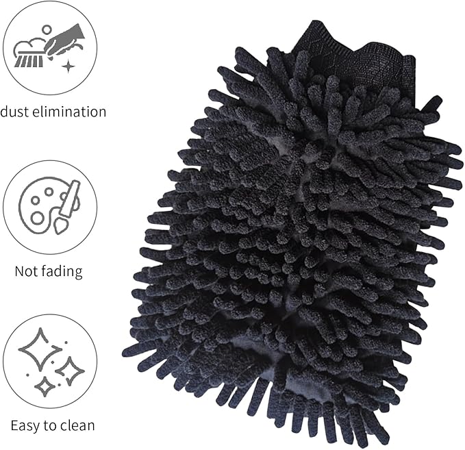 1 Pack 2 Black Car Wash Mitt Microfiber, Deluxe Scratch Free Microfiber Wash Mitt,9 Inches X 5.5 Inches Car Washing Care Cleaning Kit.