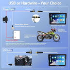 W722 for Motorcycle CarPlay & Android Auto,7" Waterproof Smart GPS Navigation System Screen,Car Play Moto with Light Sensor,Dual Bluetooth,Siri/G-Assist,EQ,USB/Hardwired Power Supply