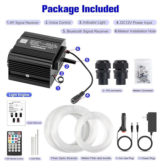 18W Twinkle&Meteor 2 in 1 RGBW Starlight Headliner Kit, 800pcs*0.03in*9.8ft+96pcs Shooting Star Lights for Car/Home Ceiling, Fiber Optic Lights with Bluetooth APP/Remote Control/Music Effect