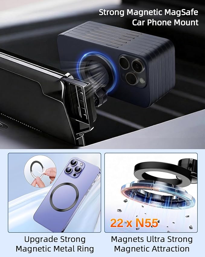 PZK Car Phone Mount for 2020-2025 2026 Toyota Highlander L/LE/Hybrid XLE Nightshade Accessories 8-inch Screen Compatible with Magsafe Phone Holder 360° Rotation Not Affect Vent (Not fit 12.3 inch)
