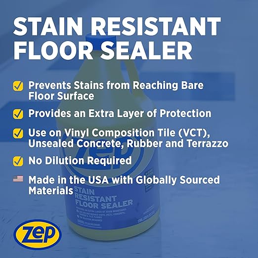 Zep Stain Resistant Floor Sealer - 1 Gallon (Case of 2) ECZUFSLR1282 - Durable, Long-Lasting, Enhances Gloss, Polish Longevity and Stain Resistance on Vinyl (VCT), Concrete, Rubber and Tile