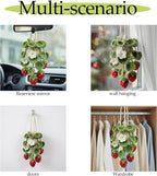 Crochet Car Air Freshener Hanging, Cute Hanging Plant for Cars, Crochet Strawberry Plant with 10ml Empty Refillable Oil Diffuser Bottle, Handmade Boho Car Ornament Charms for Rear View Mirror, Red