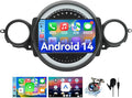 Android 14 Car Radio Compatible with BMW Mini Cooper 2007-2014,4G+64G,9" Touch Screen Car Stereo with Wireless Carplay&Android Auto,FM/GPS/SWC/Mirror Link/Backup Camer